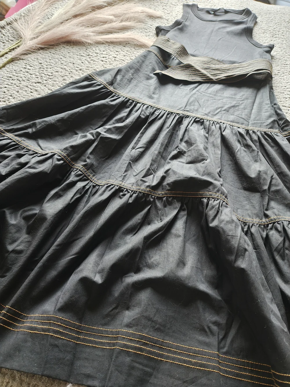 Black Midi Skirt with Contrasting Stitch Detail